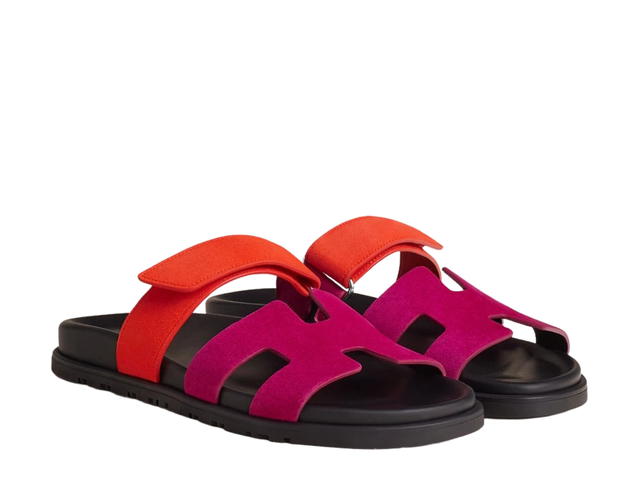 Hermes Hermes Chypre Sandal In Suede Goatskin With Anatomical Rubber Sole And Adjustable Strap Rose Chapas-Orange Synthetique - view 2