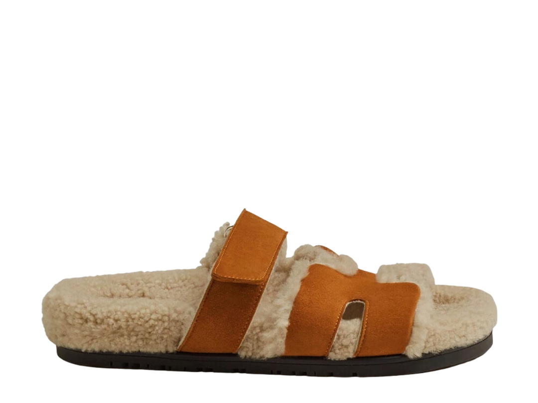 Hermes Hermes Chypre Sandal Suede Goatskin Woolskin Naturel Ecru (W)