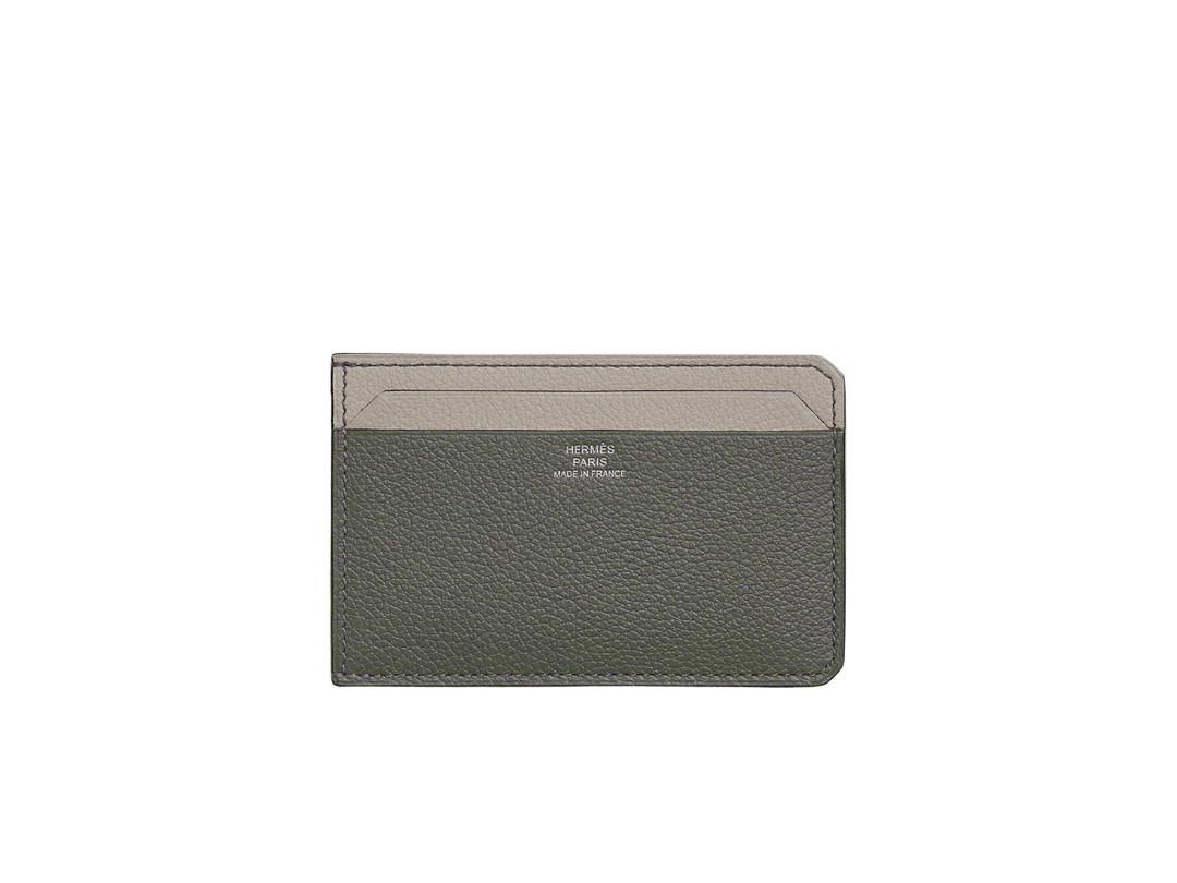Hermes Hermes City 4CC Colorblock Card Holder In Evercolor Calfskin With 4 Credit Card Slots Gris Meyer-Beton-Bleu Nuit