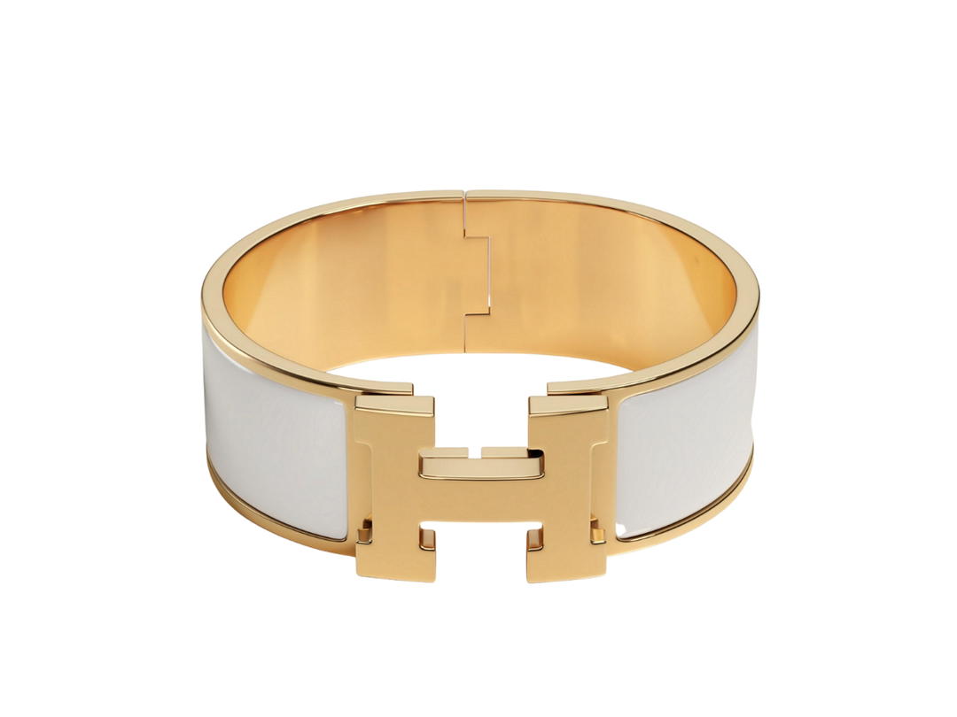 Hermes Hermes Clic Clac H Bracelet In Enamel With Gold-Plated Hardware Blanc