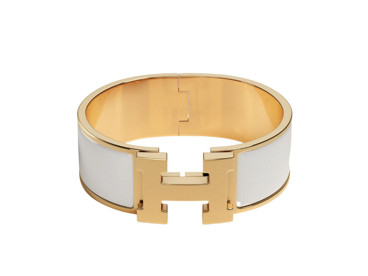 Hermes Hermes Clic Clac H Bracelet In Enamel With Gold-Plated Hardware Blanc