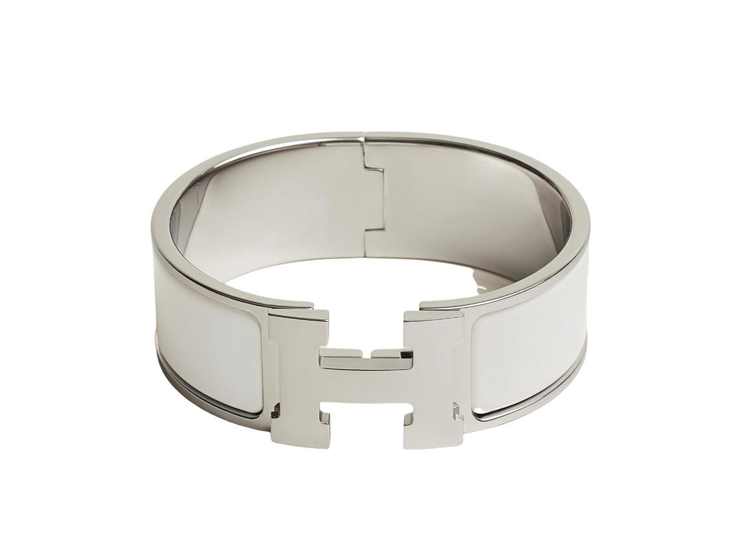 Hermes Hermes Clic Clac H Bracelet In Enamel With Palladium-Plated Hardware Blanc