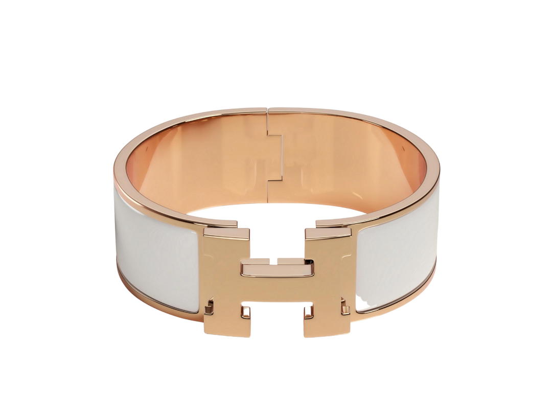 Hermes Hermes Clic Clac H Bracelet In Enamel With Rose Gold-Plated Hardware Blanc