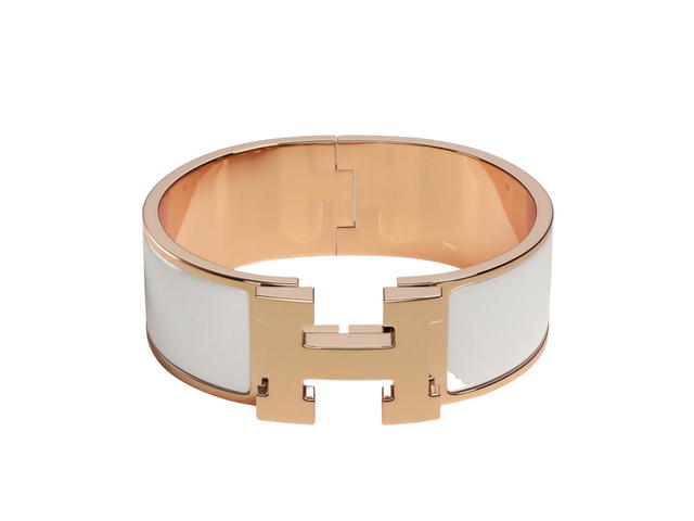 Hermes Hermes Clic Clac H Bracelet In Enamel With Rose Gold-Plated Hardware Blanc - view 1