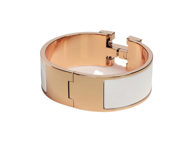 Hermes Hermes Clic Clac H Bracelet In Enamel With Rose Gold-Plated Hardware Blanc - view 2