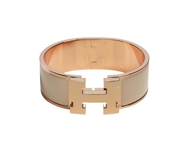 Hermes Hermes Clic Clac H Bracelet In Enamel With Rose Gold-Plated Hardware Marron Glace - view 1