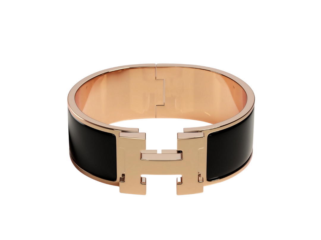Hermes Hermes Clic Clac H Bracelet In Enamel With Rose Gold-Plated Hardware Noir