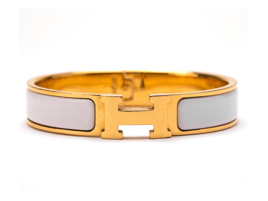 Hermes Hermes Clic Clac H Enamel Narrow PM Gold/White
