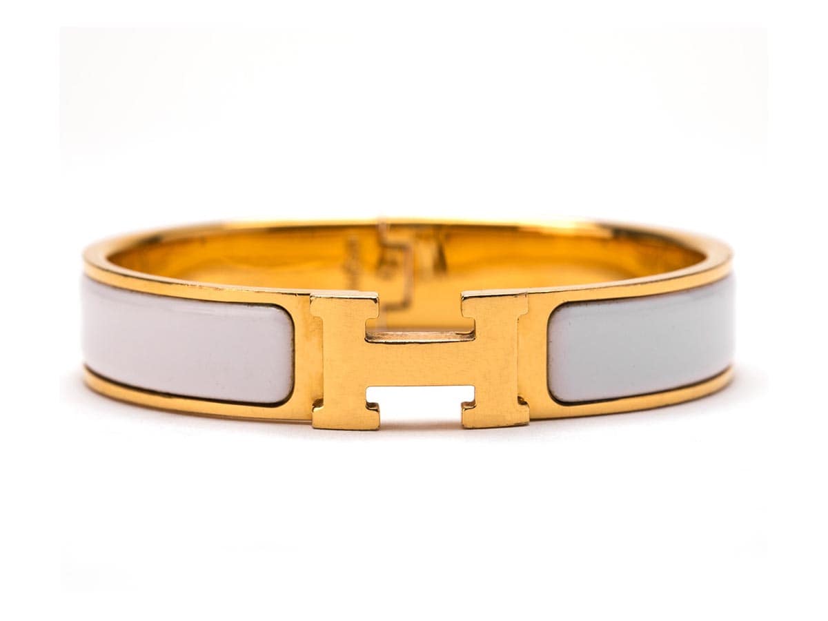 Hermes Hermes Clic Clac H Enamel Narrow PM Gold/White