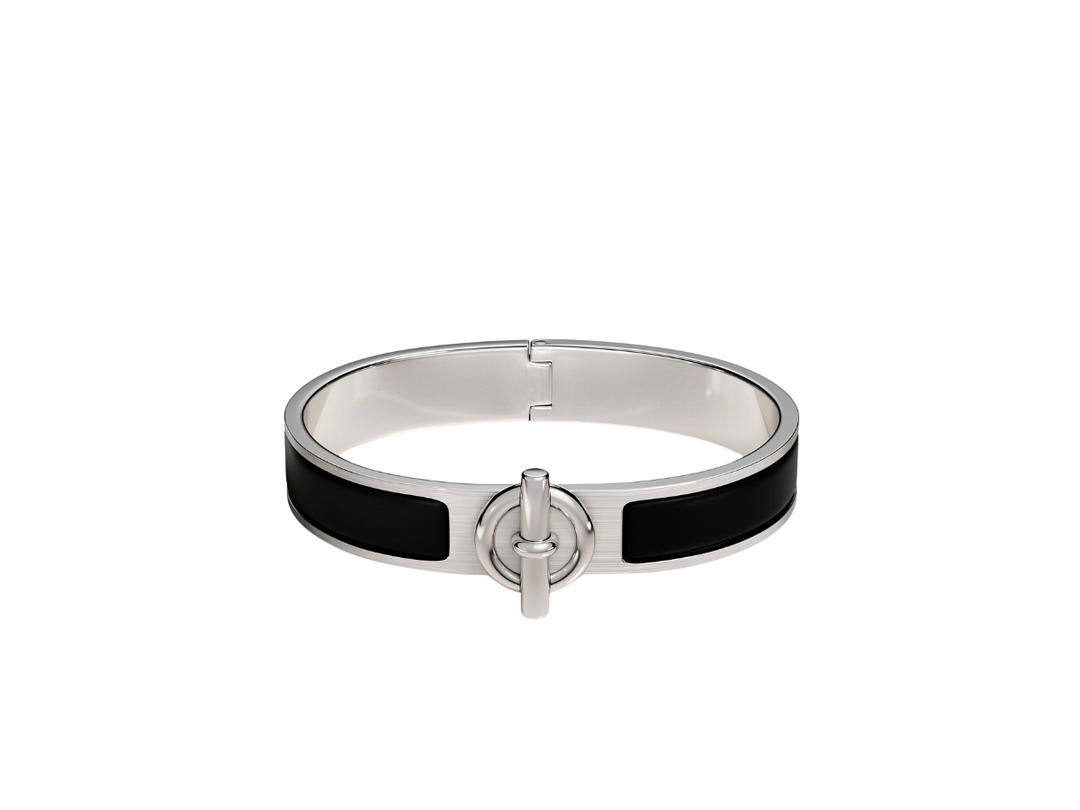 Hermes Hermes Clic Glenan Bracelet In Plain Enamel With Brushed Palladium Plate Noir Mat