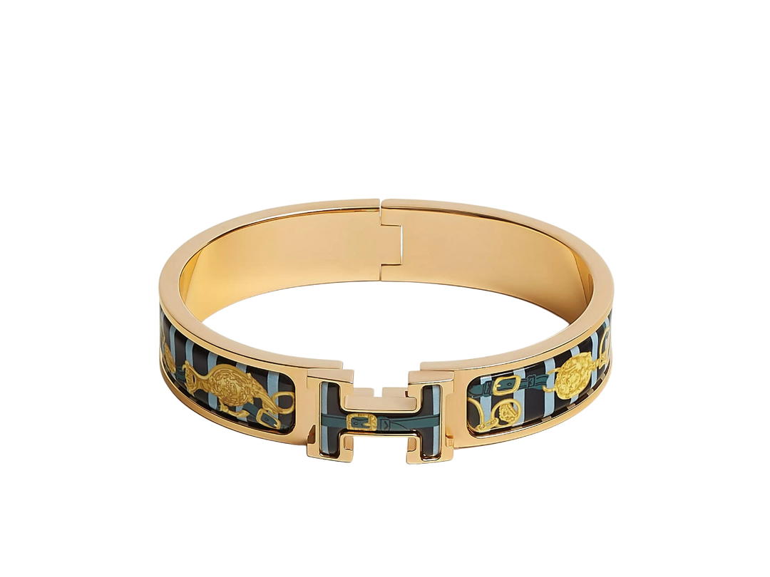 Hermes Hermes Clic H Bracelet In Brides De Gala Bayadere Printed Enamel With Gold Plated Hardware By The Sea