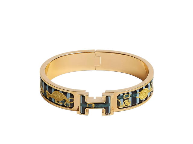 Hermes Hermes Clic H Bracelet In Brides De Gala Bayadere Printed Enamel With Gold Plated Hardware By The Sea - view 1