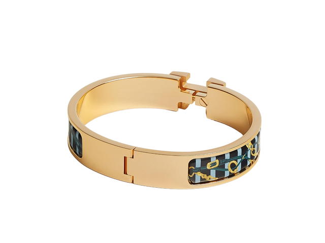 Hermes Hermes Clic H Bracelet In Brides De Gala Bayadere Printed Enamel With Gold Plated Hardware By The Sea - view 2