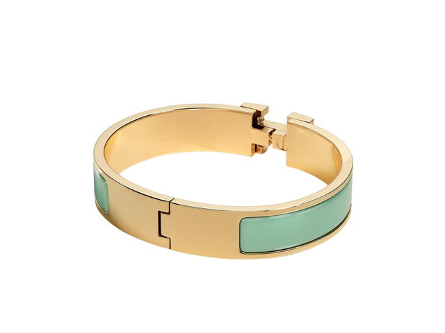 Hermes Hermes Clic H Bracelet In Enamel With Gold-Plated Hardware Aqua - view 2