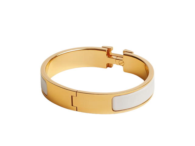 Hermes Hermes Clic H Bracelet In Enamel With Gold-Plated Hardware Blanc - view 2