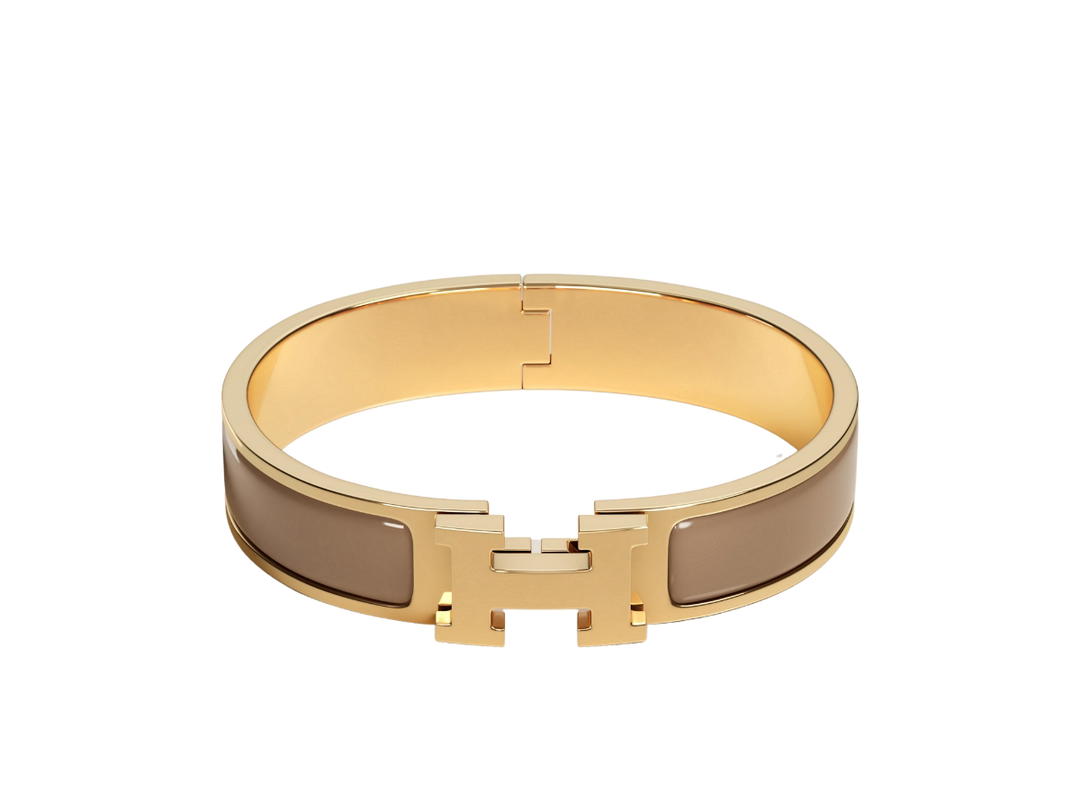 Hermes Hermes Clic H Bracelet In Enamel With Gold-Plated Hardware Chataigne