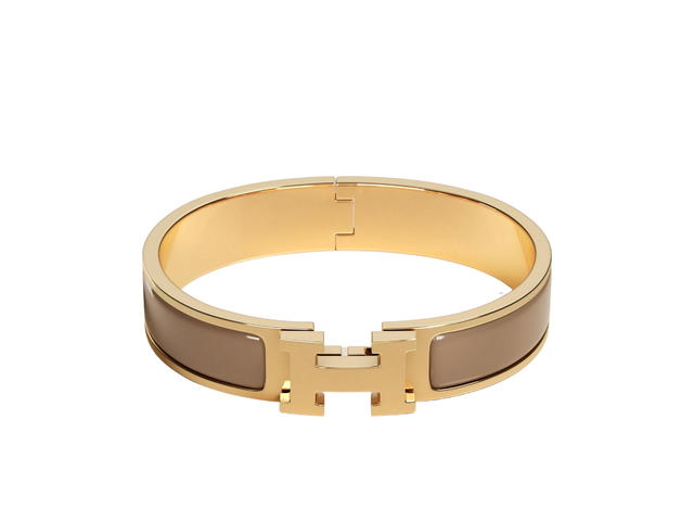 Hermes Hermes Clic H Bracelet In Enamel With Gold-Plated Hardware Chataigne - view 1