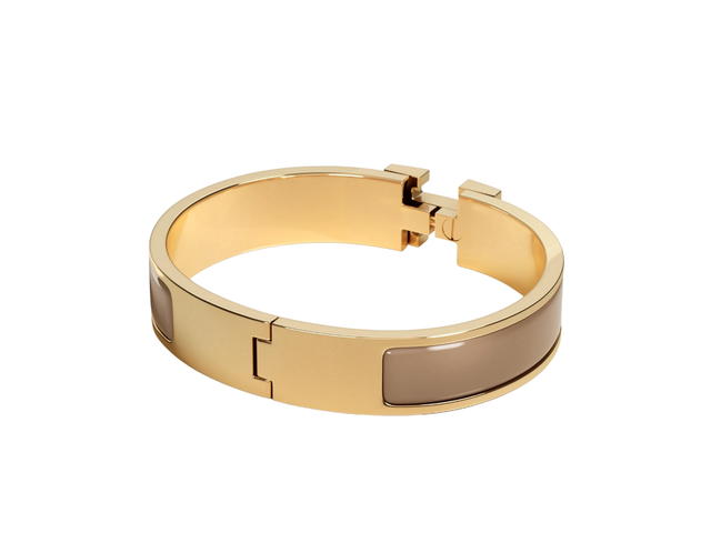 Hermes Hermes Clic H Bracelet In Enamel With Gold-Plated Hardware Chataigne - view 2