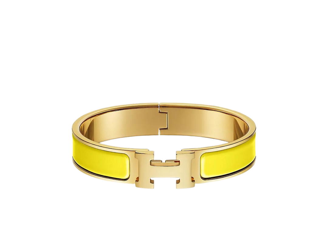 Hermes Hermes Clic H Bracelet In Enamel With Gold-Plated Hardware Jaune Tennis