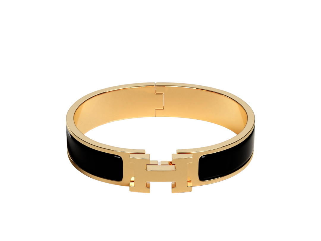 Hermes Hermes Clic H Bracelet In Enamel With Gold-Plated Hardware Noir
