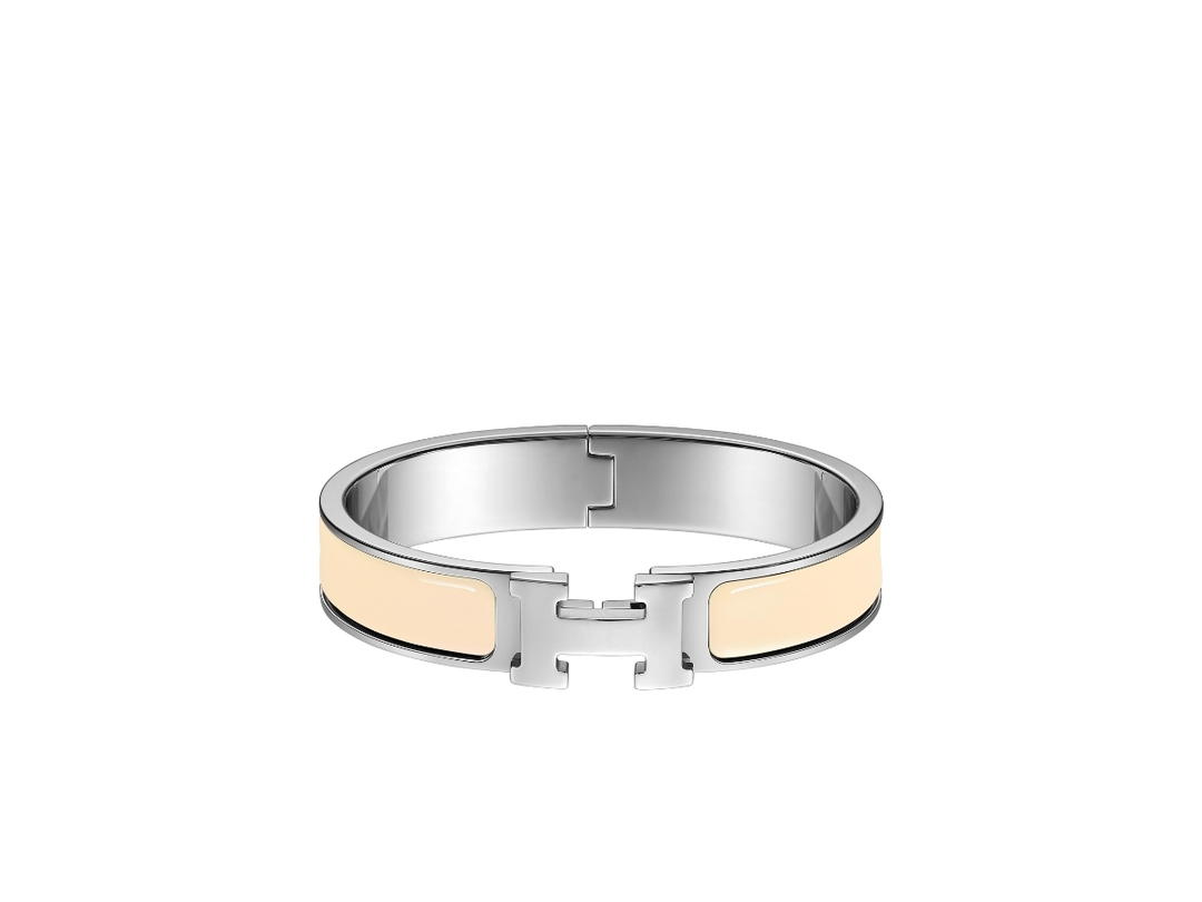 Hermes Hermes Clic H Bracelet In Enamel With Palladium-Plated Hardware Beige-Nacre