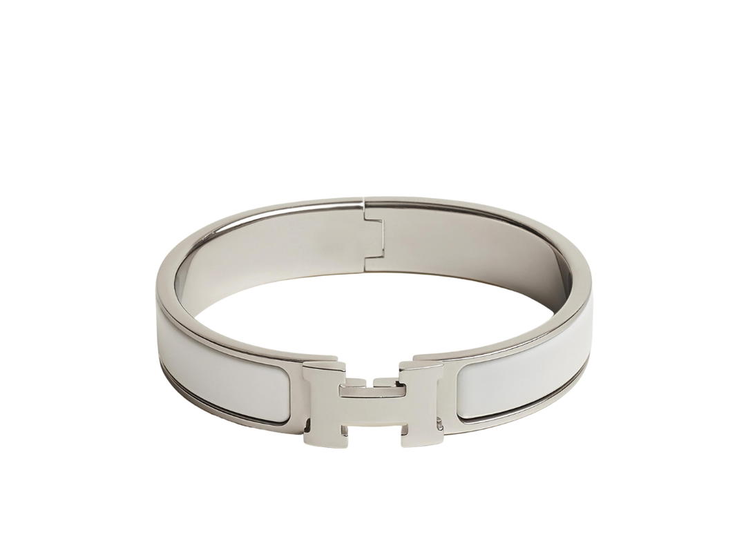 Hermes Hermes Clic H Bracelet In Enamel With Palladium-Plated Hardware Blanc