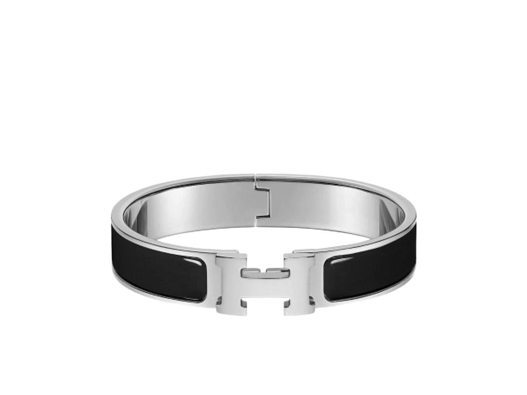 Hermes Hermes Clic H Bracelet In Enamel With Palladium-Plated Hardware Noir