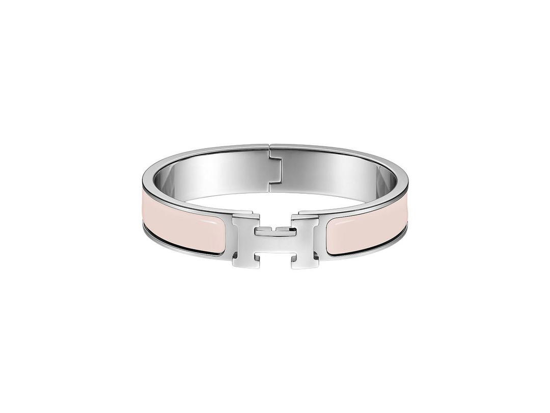 Hermes Hermes Clic H Bracelet In Enamel With Palladium-Plated Hardware Rose Cassata