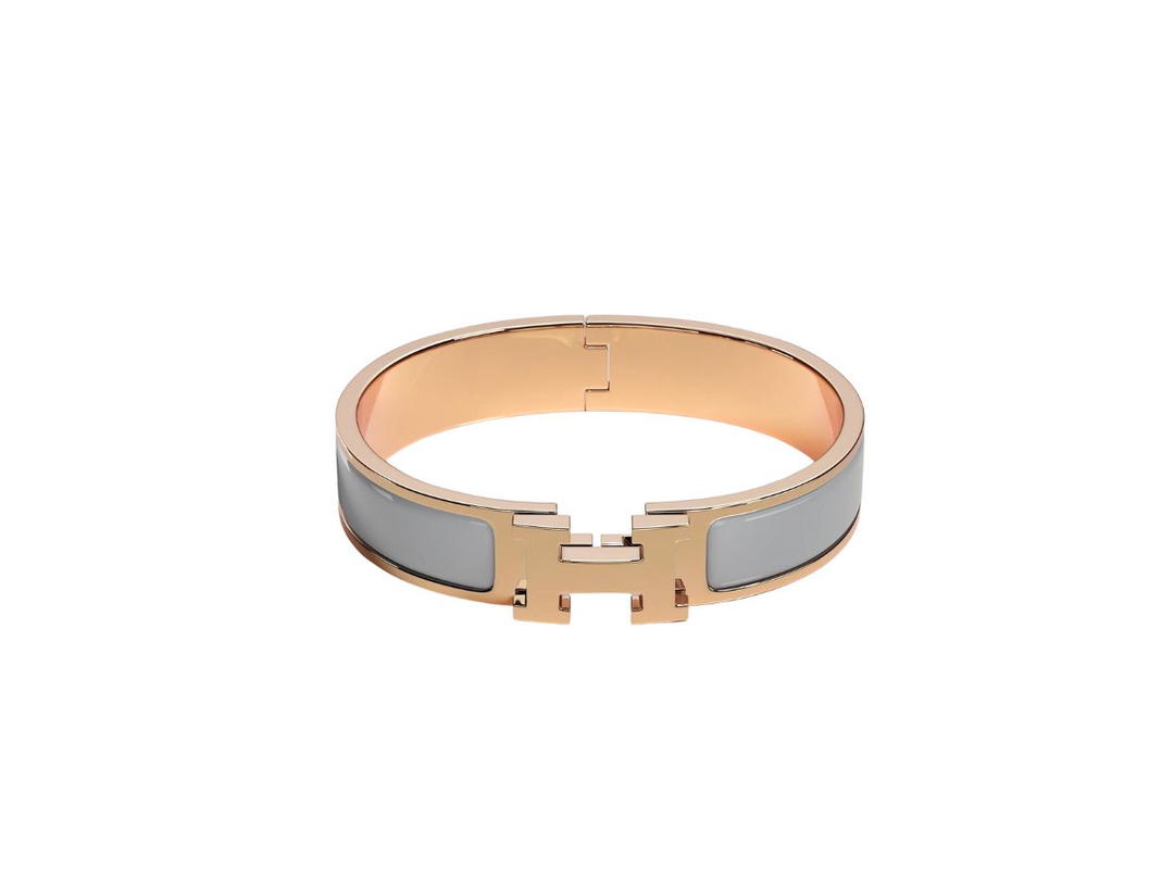 Hermes Hermes Clic H Bracelet In Enamel With Rose Gold-Plated Hardware Gris
