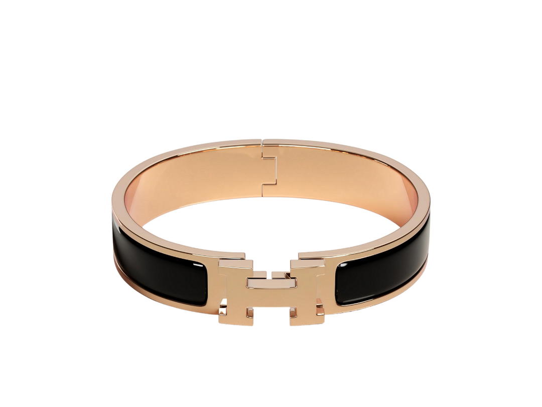 Hermes Hermes Clic H Bracelet In Enamel With Rose Gold-Plated Hardware Noir
