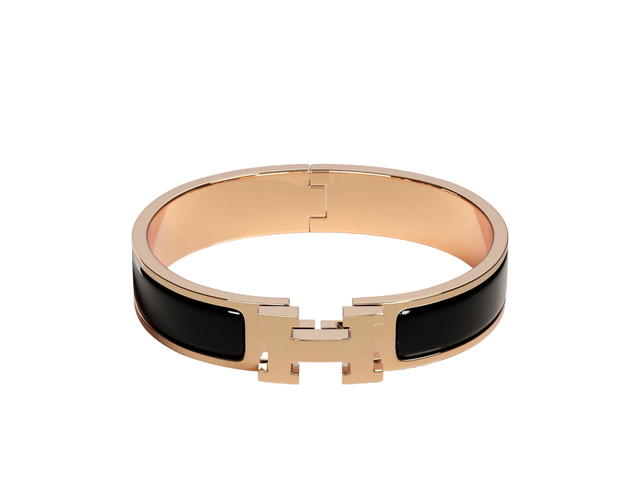 Hermes Hermes Clic H Bracelet In Enamel With Rose Gold-Plated Hardware Noir - view 1