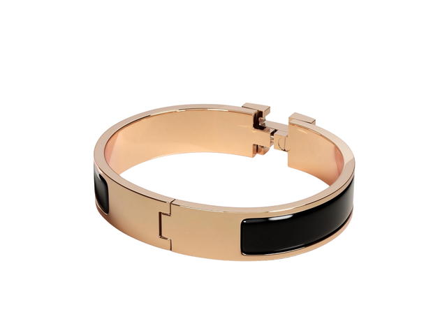 Hermes Hermes Clic H Bracelet In Enamel With Rose Gold-Plated Hardware Noir - view 2