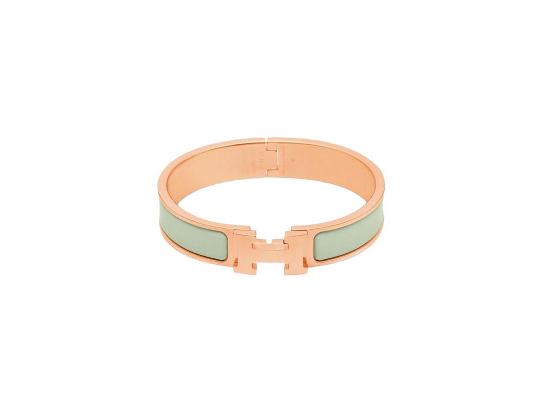 Hermes Hermes Clic H Bracelet In Enamel With Rose Gold-Plated Hardware Vert Fizz