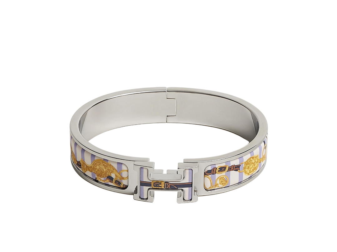 Hermes Hermes Clic H Brides De Gala Bayadere Bracelet In Brides De Gala Bayadere Printed Enamel With Palladium Plated Hardware Lilas