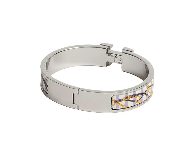 Hermes Hermes Clic H Brides De Gala Bayadere Bracelet In Brides De Gala Bayadere Printed Enamel With Palladium Plated Hardware Lilas - view 2