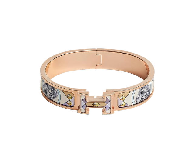 Hermes Hermes Clic H Colliers et Chiens Bracelet In Colliers et Chiens Printed Enamel With Rose Gold Plated Hardware Lilas - view 1