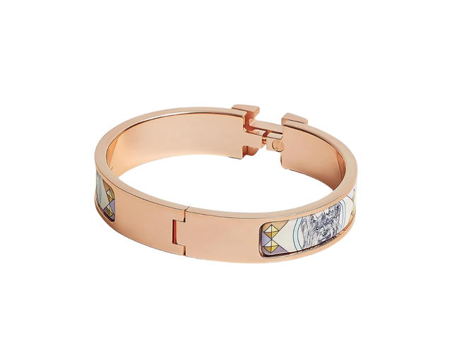 Hermes Hermes Clic H Colliers et Chiens Bracelet In Colliers et Chiens Printed Enamel With Rose Gold Plated Hardware Lilas - view 2