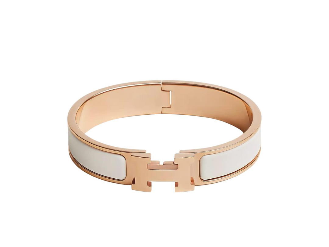 Hermes Hermes Clic H Narrow Bracelet In Enamel With Rose Gold-Plated Hardware Blanc