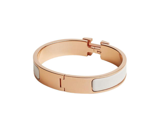 Hermes Hermes Clic H Narrow Bracelet In Enamel With Rose Gold-Plated Hardware Blanc - view 2