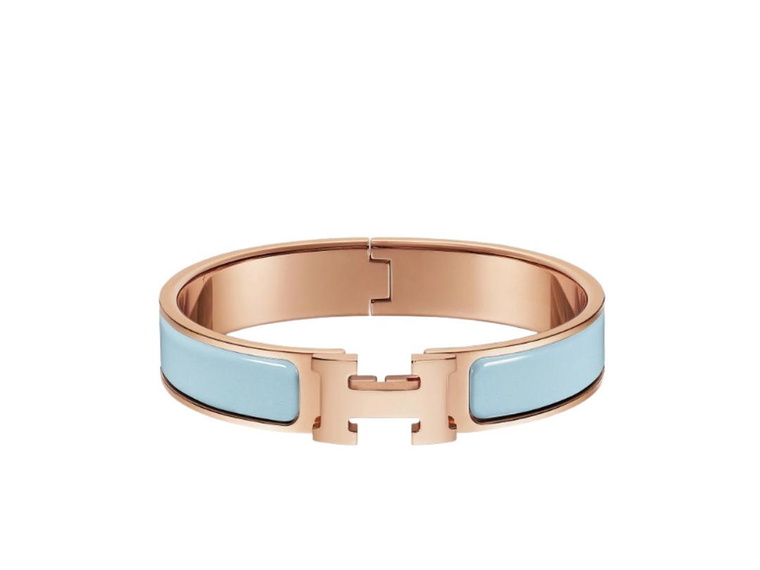 Hermes Hermes Clic H Narrow Bracelet In Enamel With Rose Gold-Plated Hardware Bleu Polaire