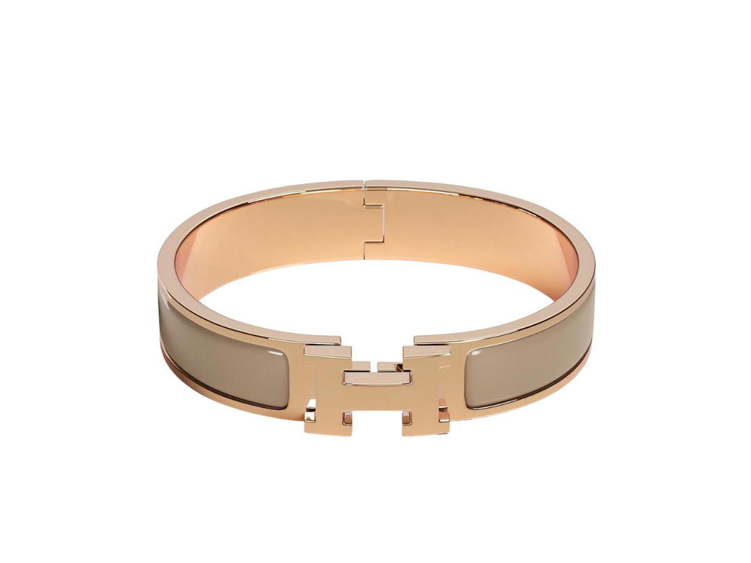 Hermes Hermes Clic H Narrow Bracelet In Enamel With Rose Gold-Plated Hardware Marron Glace