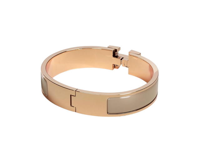 Hermes Hermes Clic H Narrow Bracelet In Enamel With Rose Gold-Plated Hardware Marron Glace - view 2