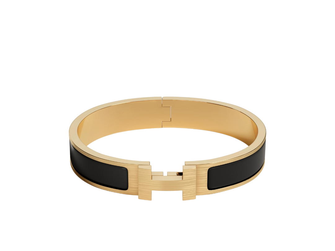 Hermes Hermes Clic HH Bracelet In Matte Enamel With Brushed Gold-Plated Hardware Noir Mat
