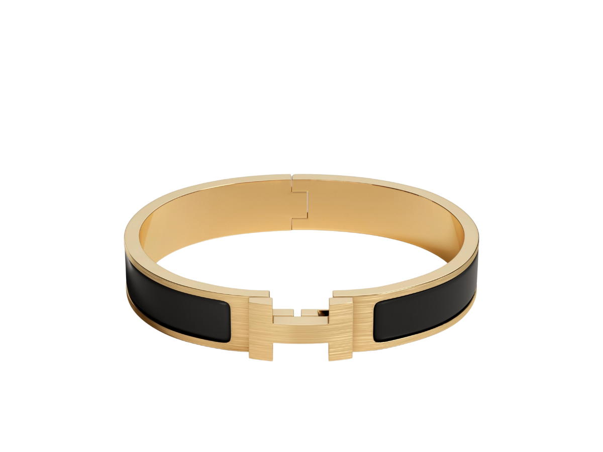 Hermes Hermes Clic HH Bracelet In Matte Enamel With Brushed Gold-Plated Hardware Noir Mat