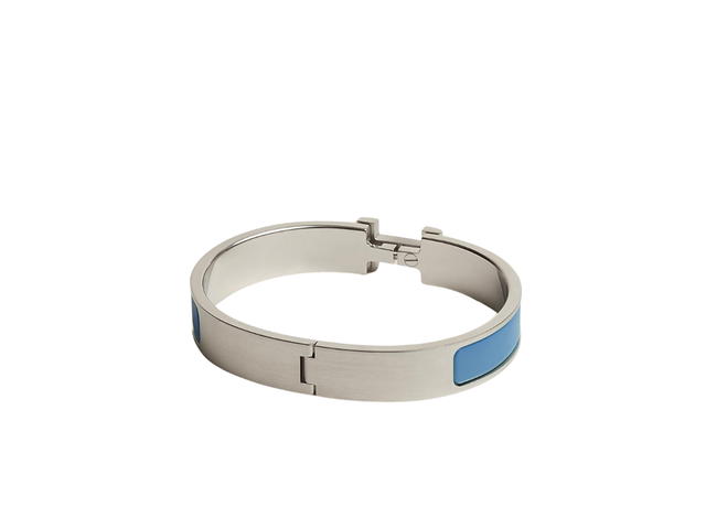 Hermes Hermes Clic HH Bracelet In Matte Enamel With Brushed Palladium-Plated Hardware Bleu De France Mat - view 2