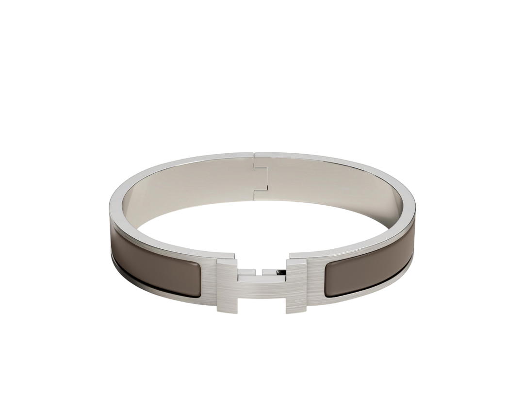 Hermes Hermes Clic HH Bracelet In Matte Enamel With Brushed Palladium-Plated Hardware Etain Mat
