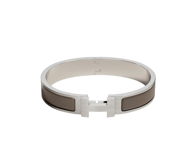 Hermes Hermes Clic HH Bracelet In Matte Enamel With Brushed Palladium-Plated Hardware Etain Mat - view 1