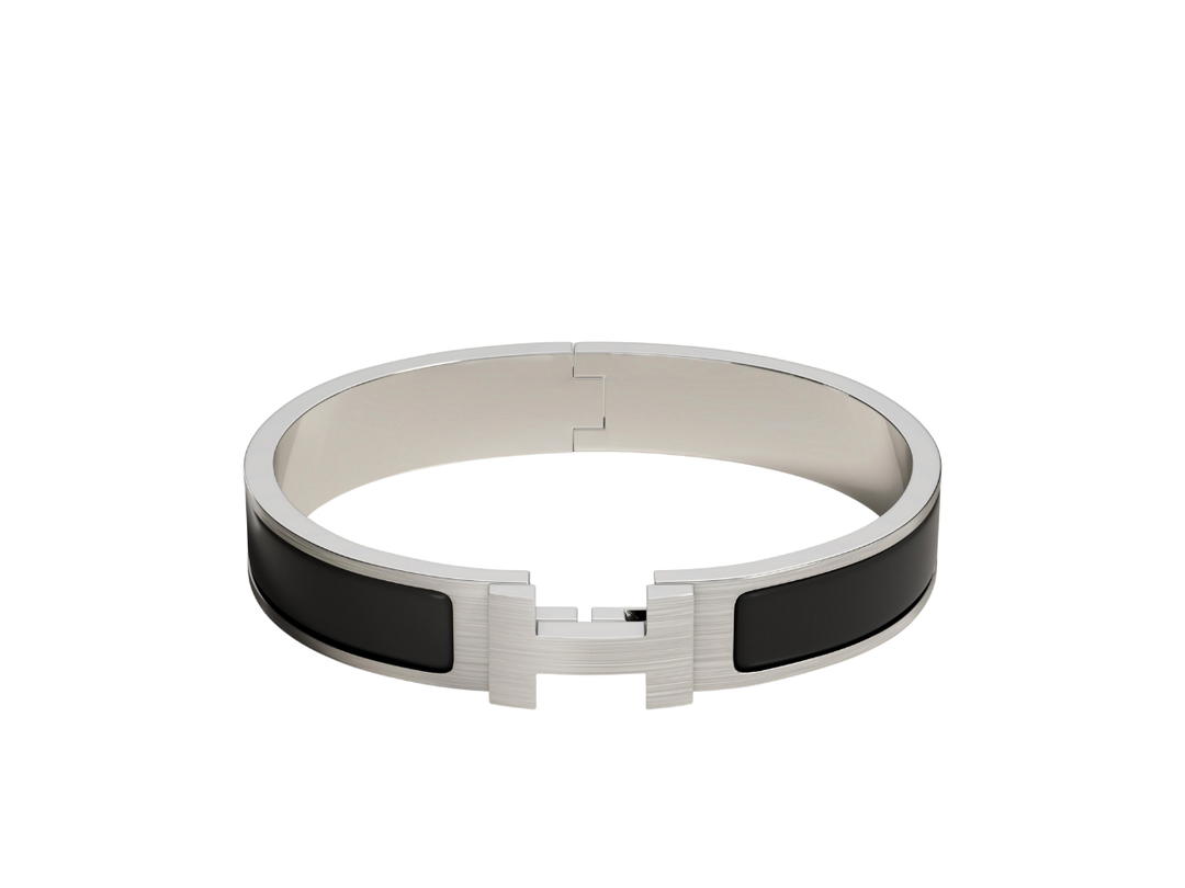 Hermes Hermes Clic HH Bracelet In Matte Enamel With Brushed Palladium-Plated Hardware Noir Mat