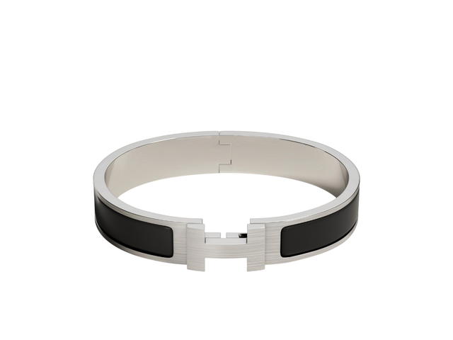 Hermes Hermes Clic HH Bracelet In Matte Enamel With Brushed Palladium-Plated Hardware Noir Mat - view 1