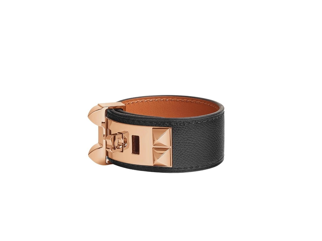Hermes Hermes Collier De Chien 24 Bracelet In Madame Calfskin With Rose Gold-Plated Hardware Noir